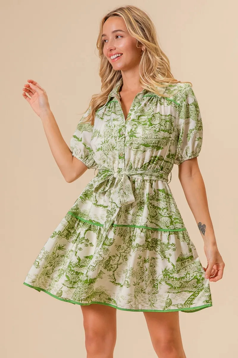 BiBi Avocado Woven Printed Tiered Dress