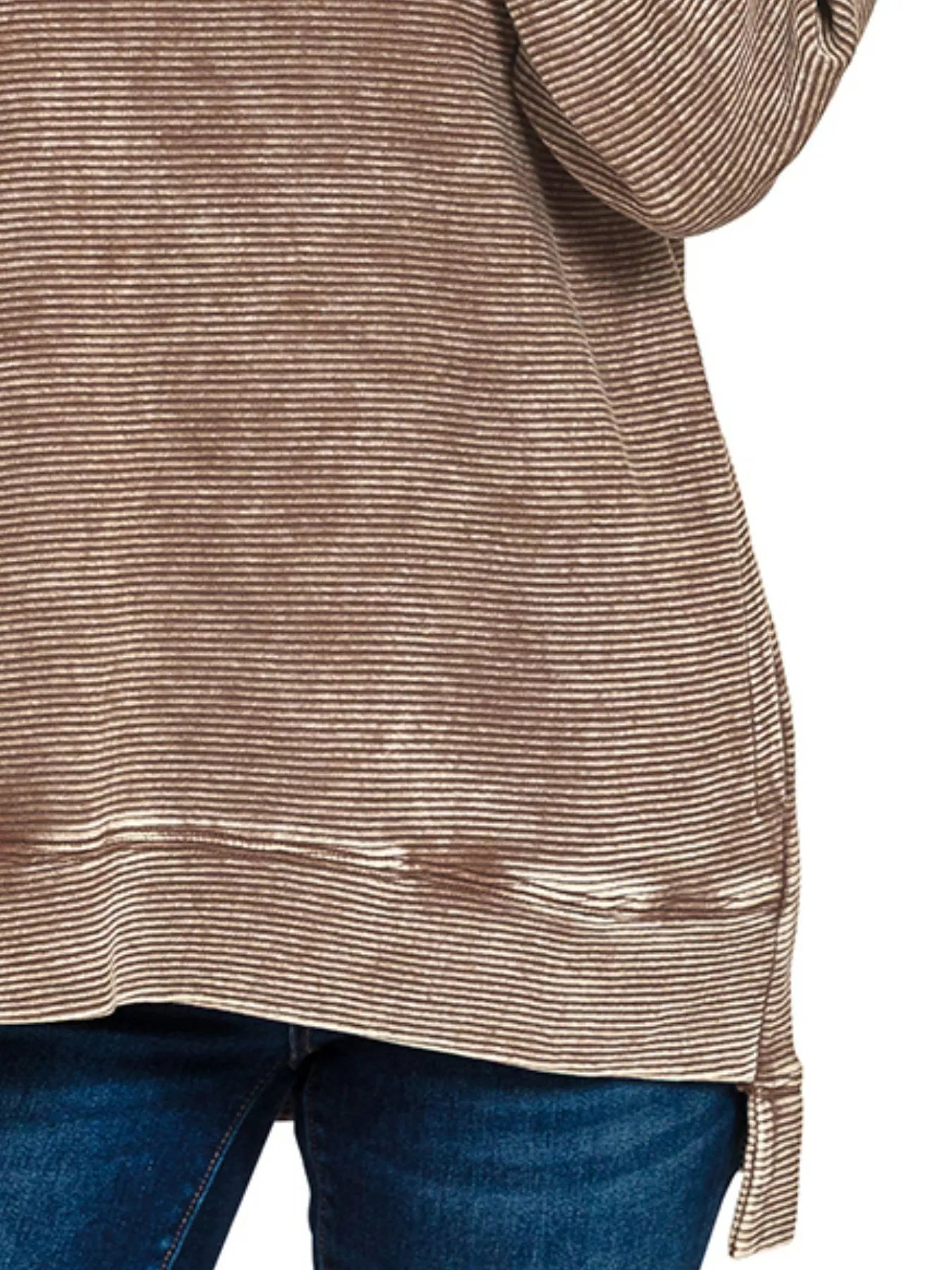 Zenana Brown Acid Washed Double Ribbed Hi-low Sweatshirt