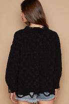 POL Black Weaving Cable Knit Distressed Long Sleeve Sweater Trendsi