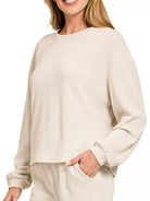 Zenana Sand Beige French Rib Pullover and Pants Set