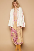 POL Ivory Embroidered Lace Patch Zip Up Hooded Jacket Coats & Jackets