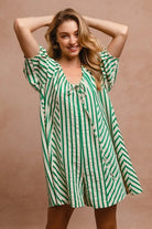 BiBi Jade Puffy Sleeves Romper with Back Button Closure