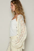 POL Ivory Cable-Knit Openwork V-Neck Button Up Cardigan