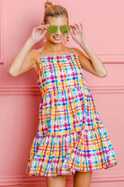 BiBi Multi Colors Plaid Sleeveless Sun Dress MULTI