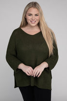 eesome Plus Size Crew Neck Knit Sweater OLIVE eesome