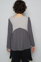 POL Dark Gray Contrast Button Front Long Sleeve Knit Top