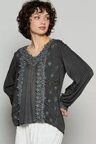 POL Floral Embroidery Woven Top with Lace Trim