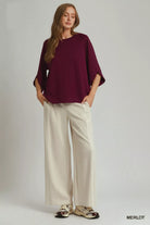 Umgee Merlot Round Hem Raglan Sleeve Top