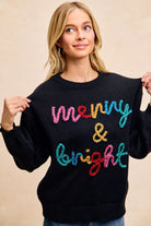 BiBi Black Tinsel Lettering Merry & Bright Christmas Sweater