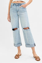 RISEN Mid Rise Fit Boyfriend Jeans with Cuff LIGHT