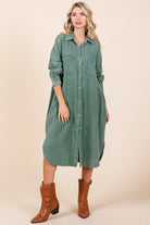 Mittoshop Mineral Wash Cotton Gauze Midi Shirt Dress Trendsi