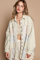 POL Beige Raw Hem Patchwork Dropped Shoulder Jacket Beige Coats & Jackets