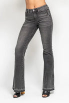 Judy Blue Gray Midi Rise Tummy Control Washed Gray Release Hem Flare Jeans