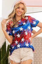 BiBi Red & Navy American Theme Star Pattern Sequin Top