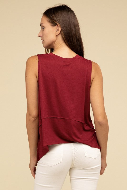 Zenana Shark Bite Side Slit Short Sleeveless Top ZENANA