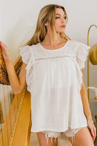 BiBi Ivory Ruffled Woven Short Sleeve Blouse