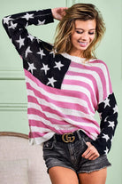BiBi American Flag Low Gauge Knitted Long Sleeve Top