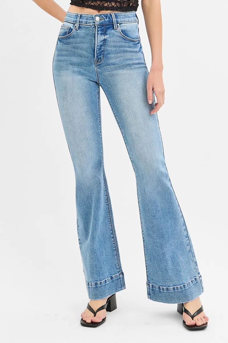 RISEN Tummy Control Elastic Band High Rise Flare Jeans