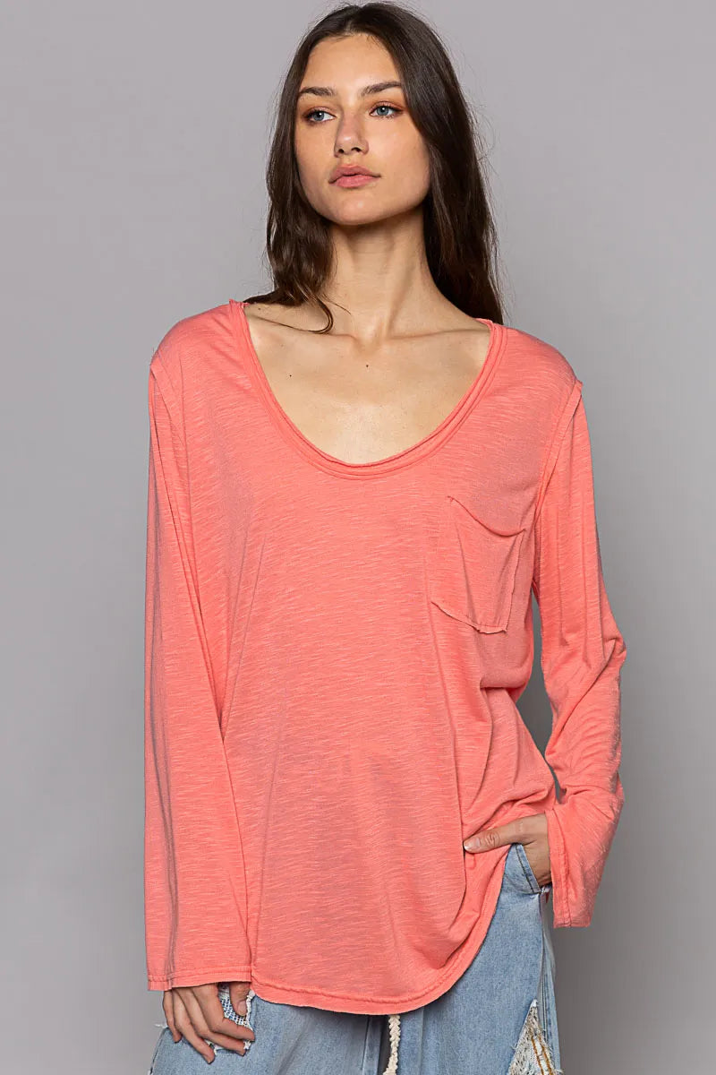 POL Chest Pocket Long Sleeve T-Shirt Strawberry