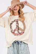 SAGE + FIG Floral Peace Patch Round Neck Top in Cream