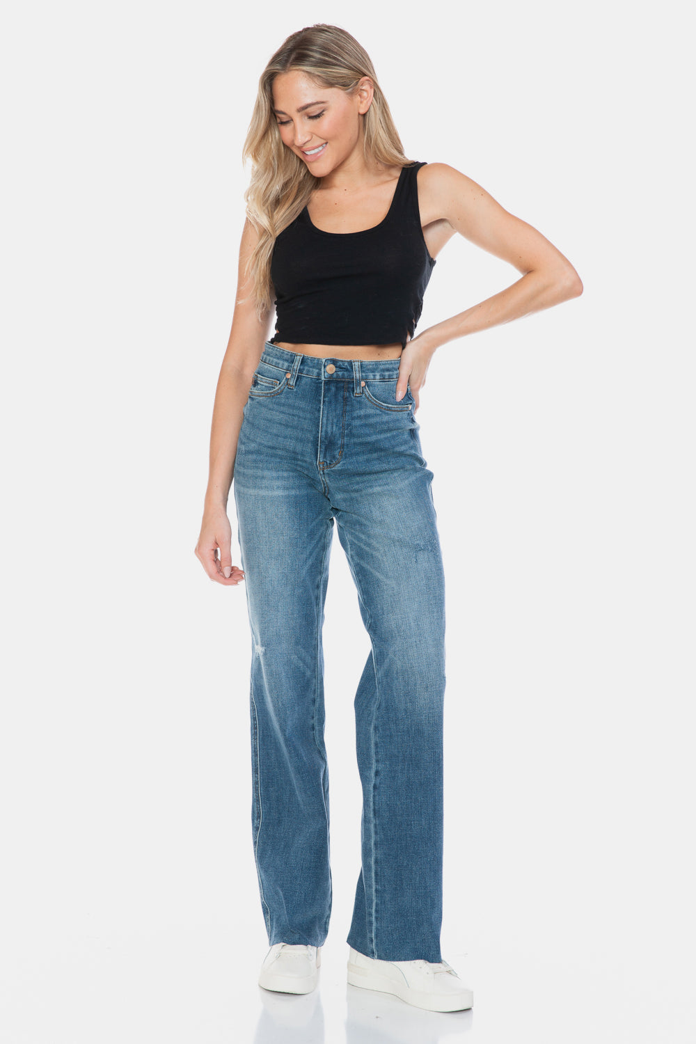 Judy Blue Tummy Control Cut Raw Hem Straight Jeans Jeans