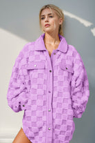 Preorder Double Take Button Up Fuzzy Checkered Shacket Lilac