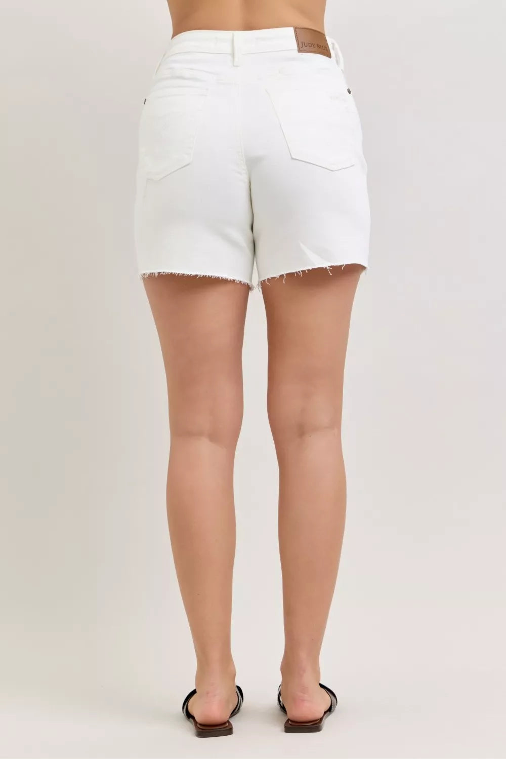 Judy Blue White High Waist Rigid Magic Dad Short with Cell Phone Back Pocket