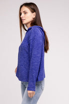 Zenana Light Teal Hooded Brushed Melange Hacci Sweater