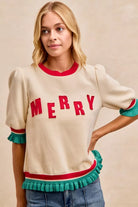 BiBi Christmas Merry Letter Patches Contrast Banded Top