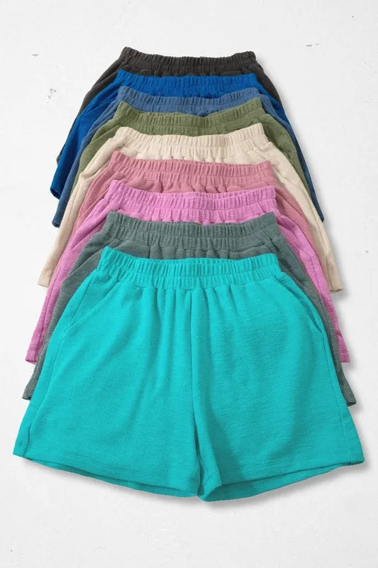 Zenana Turquoise Cotton Slub Shorts