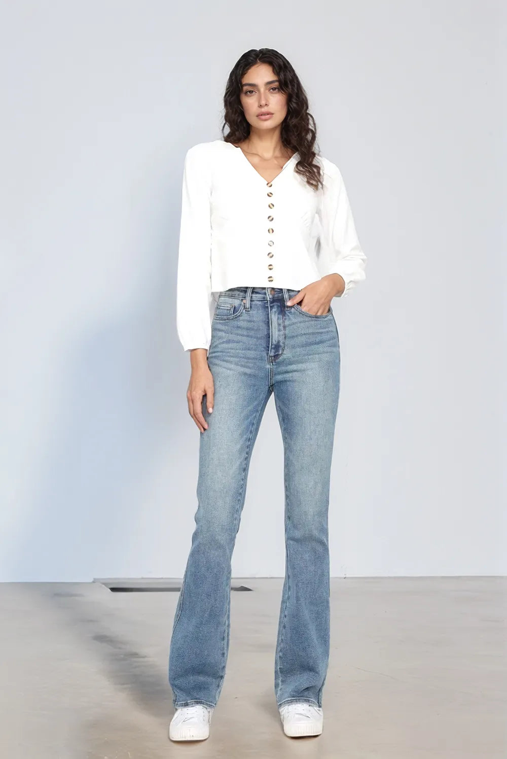 Judy Blue Tummy Control Back Embroidered Pocketed Bootcut Jeans