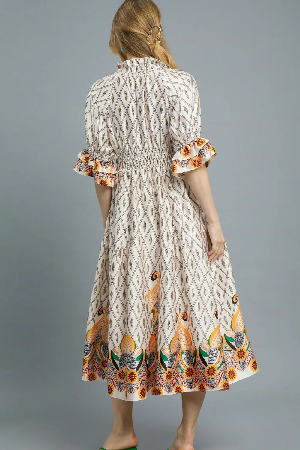 Umgee Boho Printed Smocked Waist Maxi Dress