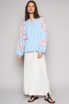 POL Round Neck Balloon Floral Long Sleeve Top Trendsi