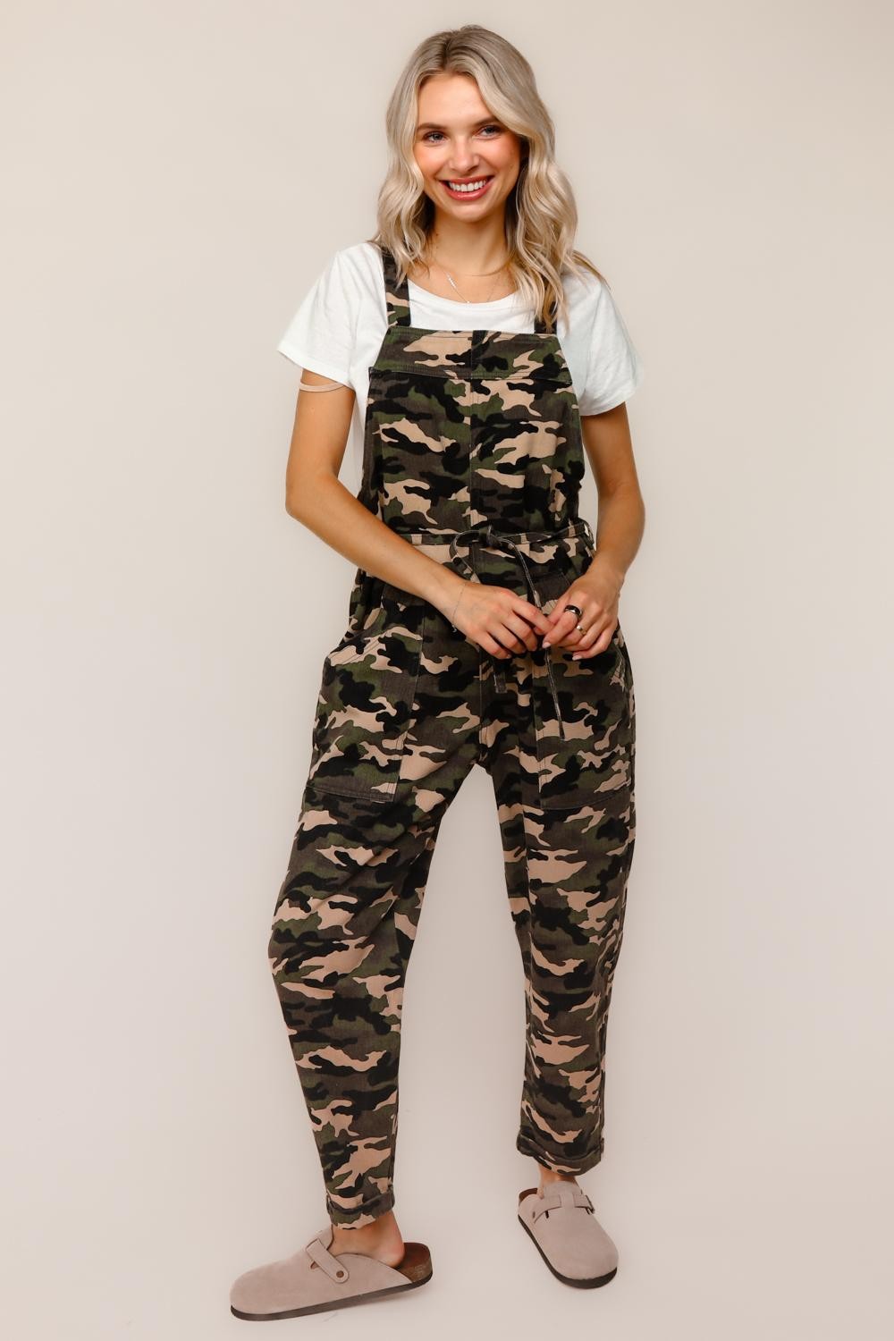 Haptics Comfy Camouflage Print Overalls Jumpsuits