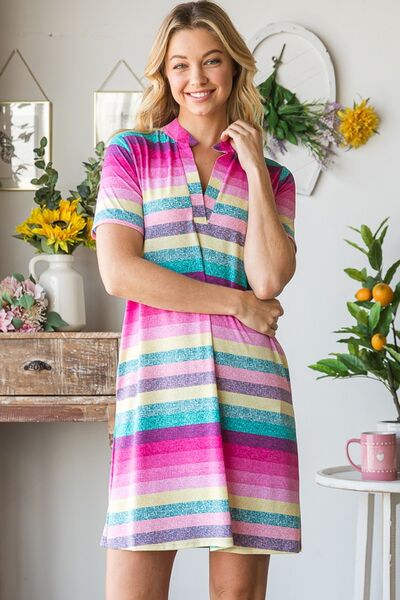 Heimish Pink Multi Color Striped Short Sleeve Mini Dress