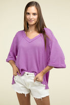 Zenana Brushed Waffle Exposed-Seam 3/4 Sleeve Top ZENANA