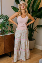 BiBi Rose Printed Gauze Trim Detail Smocked Maxi Pants