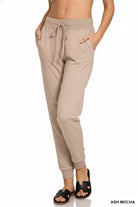 Zenana Ash Mocha Drawstring Cotton Joggers with Pockets