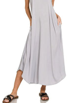 Zenana Light Gray Woven Arc Hem Cami Dress With Flowy Pockets