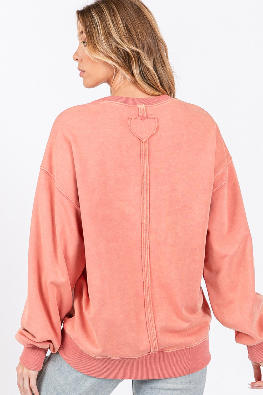 SAGE + FIG Pink Orange LOVE Path Applique Drop Shoulder Sweatshirt Trendsi