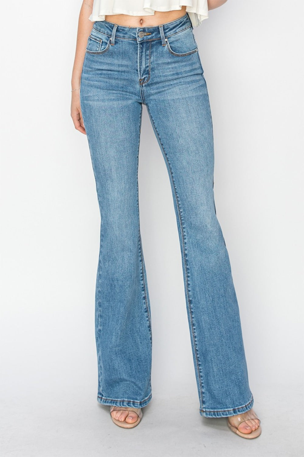 RISEN Mid Rise Flare Jeans with Pockets Trendsi