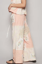 POL Watermelon Pink Embroidered Drawstring Lace Patch Wide Leg Pants