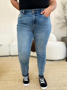 Judy Blue Mid Rise Rigid Magic Release Hem Jeans Trendsi