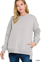 Zenana Heather Grey Fleece Hi-low Boyfriend Sweatshirts with Pockets H GREY