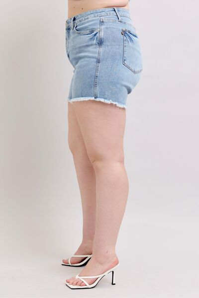 Judy Blue Light Washed Tummy Control Raw Hem Denim Shorts