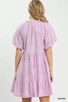 Umgee Orchid Jacquard Puff Sleeve Mini Dress