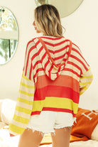 BiBi Coral and Lime Striped Color Block Hooded Knit Top Trendsi