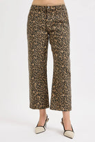RISEN Leopard Mid Rise Crop Relaxed Jeans CAMEL