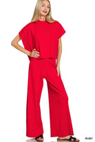 Zenana Ruby Viscose Sweater Short Sleeve Top and Pants Set RUBY