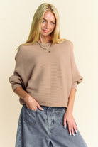 Davi & Dani Tan Round Neck Batwing Sleeve Sweater Tan